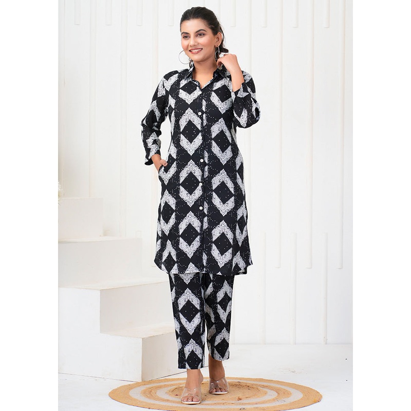 2 Pc Black Readymade Rayon Coord Top Set - JD986598507
