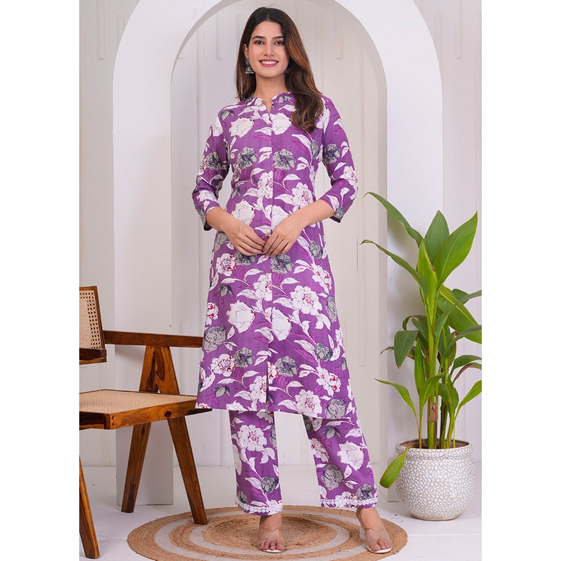 2 Pc Purple Readymade Rayon Coord Top Set - JD986598502