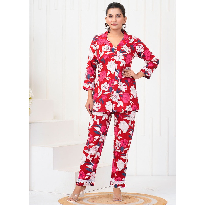 2 Pc Red Readymade Rayon Coord Top Set - JD986598500
