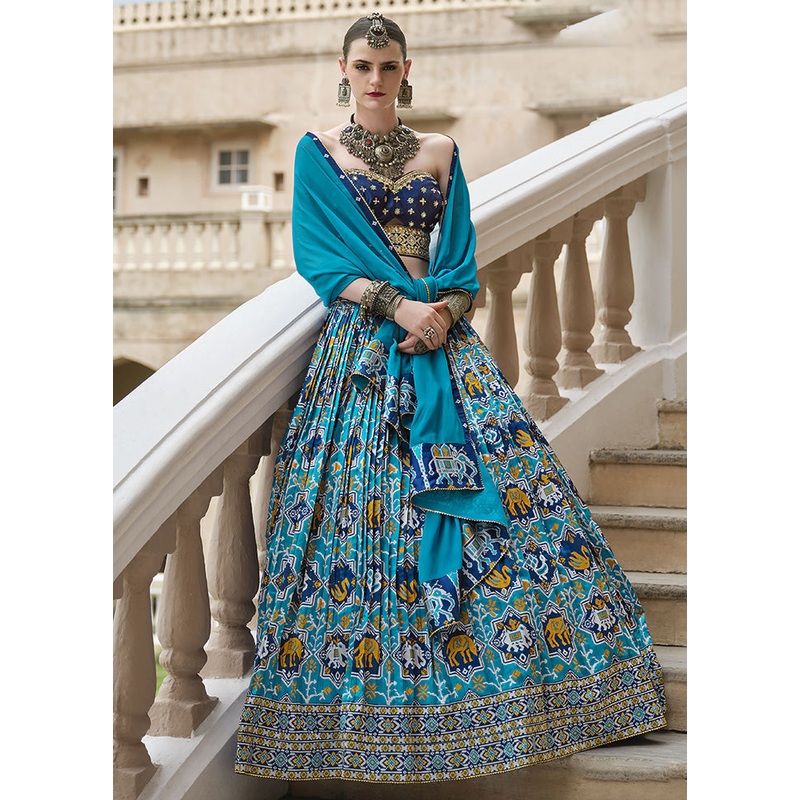 3 Pc Firoza Silk Semi Stitched Lehenga Set - JD986598378