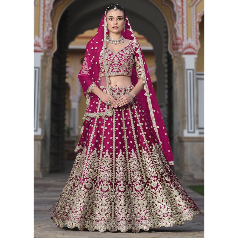 3 Pc Pink Net Semi Stitched Lehenga Set - JD986598368