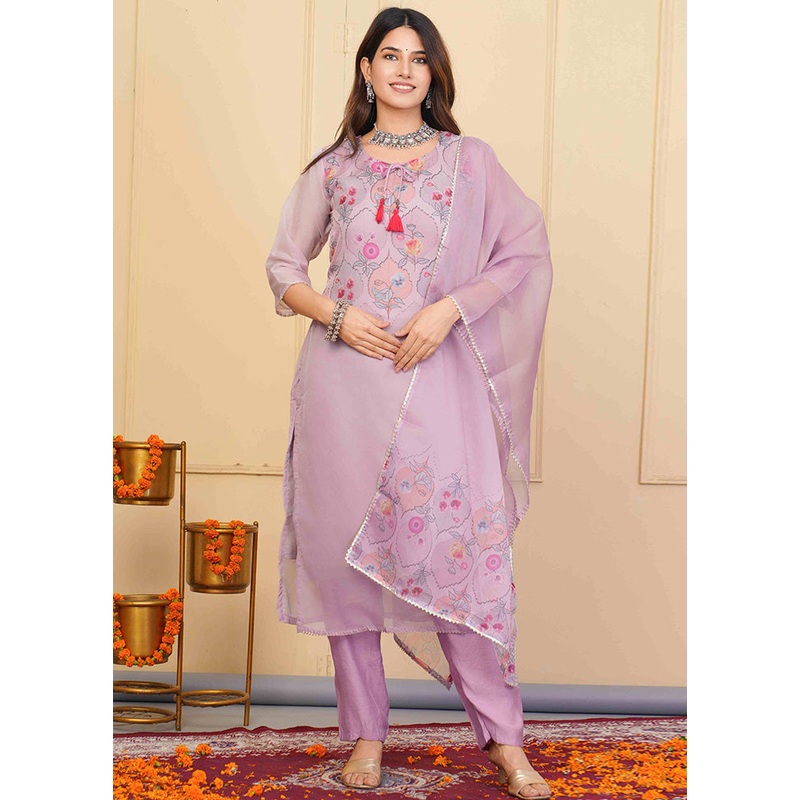 3 Pc Purple Readymade Silk Suit Set - JD986598488