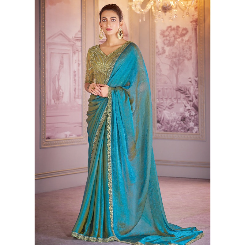 Blue Chiffon Silk Saree With Blouse Piece - JD986598435