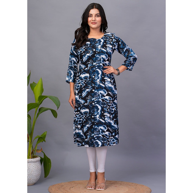 Blue Readymade Rayon Kurti - JD986598484
