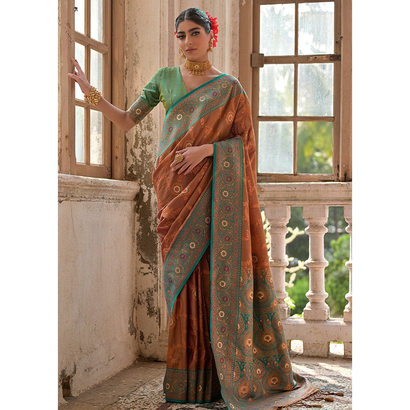 Coffee Banarasi Silk Saree With Blouse Piece - JD986598551