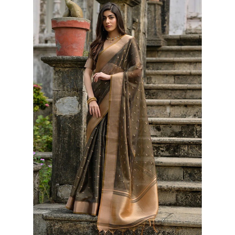Coffee Tussar Silk Saree With Blouse Piece - JD986598550