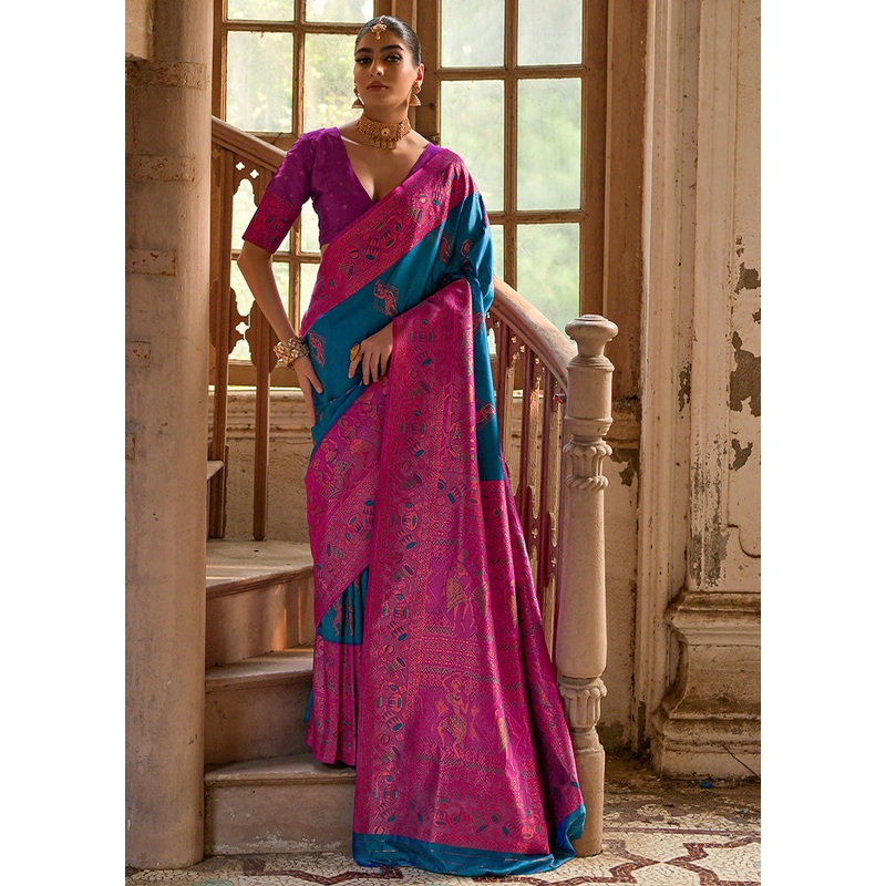 Firoza Banarasi Silk Saree With Blouse Piece - JD986598545