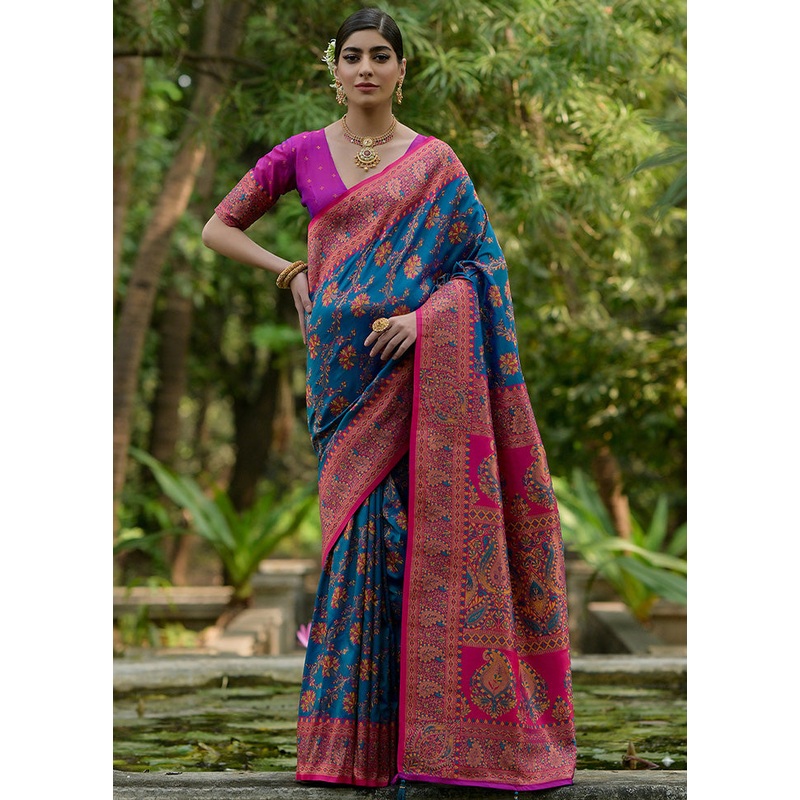 Firoza Pasmina Silk Saree With Blouse Piece - JD986598544