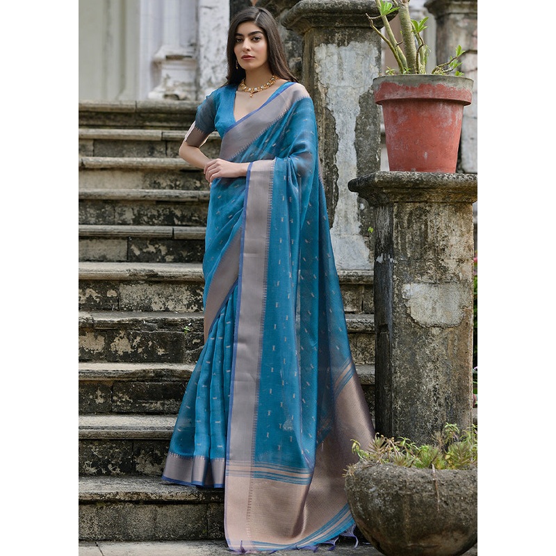 Firoza Tussar Silk Saree With Blouse Piece - JD986598542