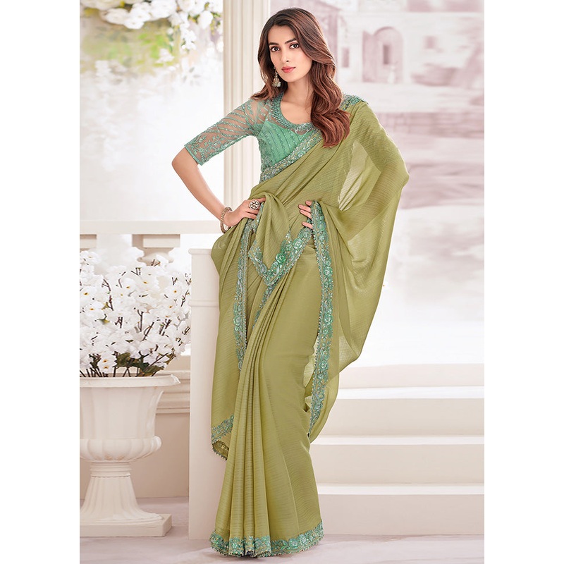 Green Georgette Saree With Blouse Piece - JD986598432