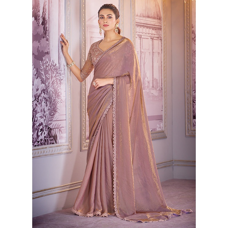 Mauve Satin Silk Saree With Blouse Piece - JD986598428