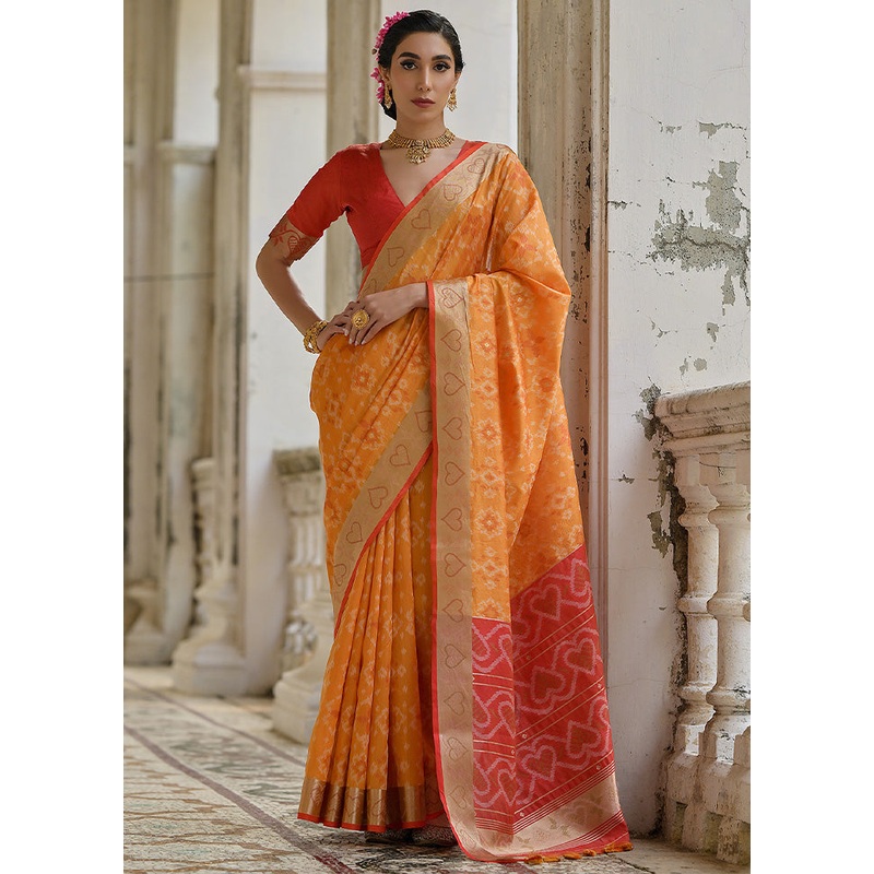 Mustard Spun Silk Saree With Blouse Piece - JD986598538