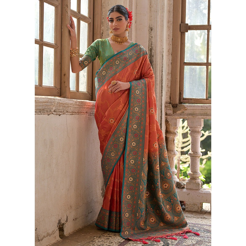 Peach Banarasi Silk Saree With Blouse Piece - JD986598535