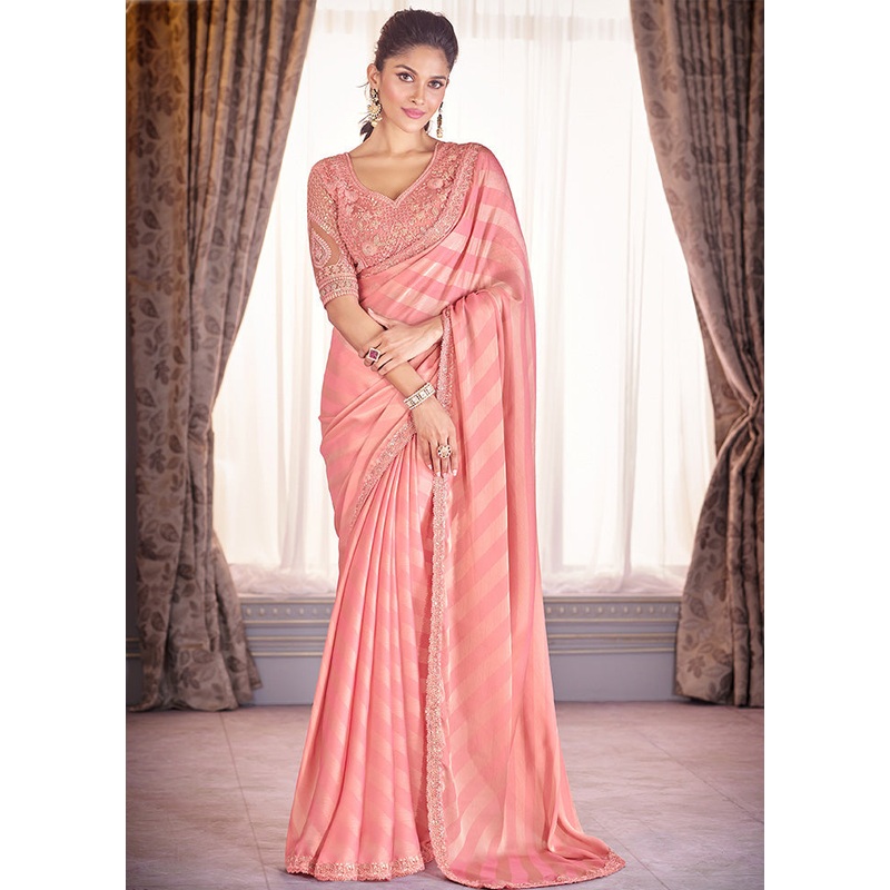 Peach Chiffon Silk Saree With Blouse Piece - JD986598425