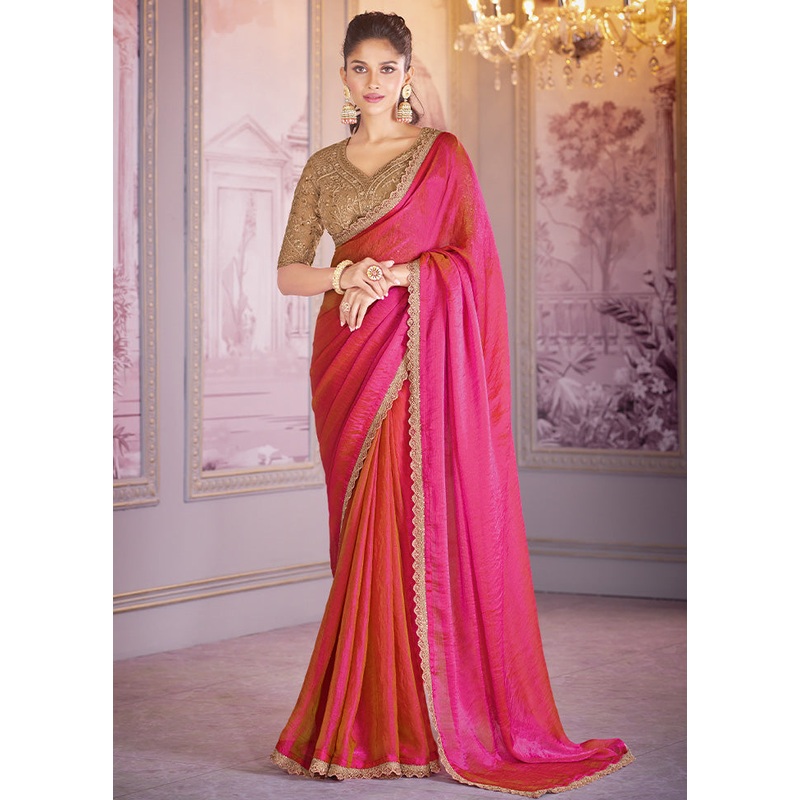 Pink Chiffon Silk Saree With Blouse Piece - JD986598424