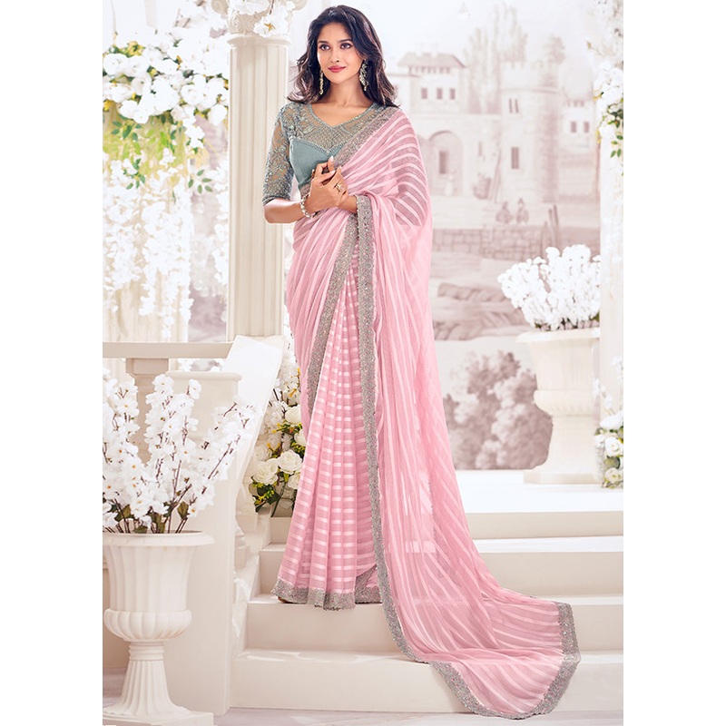 Pink Georgette Saree With Blouse Piece - JD986598423