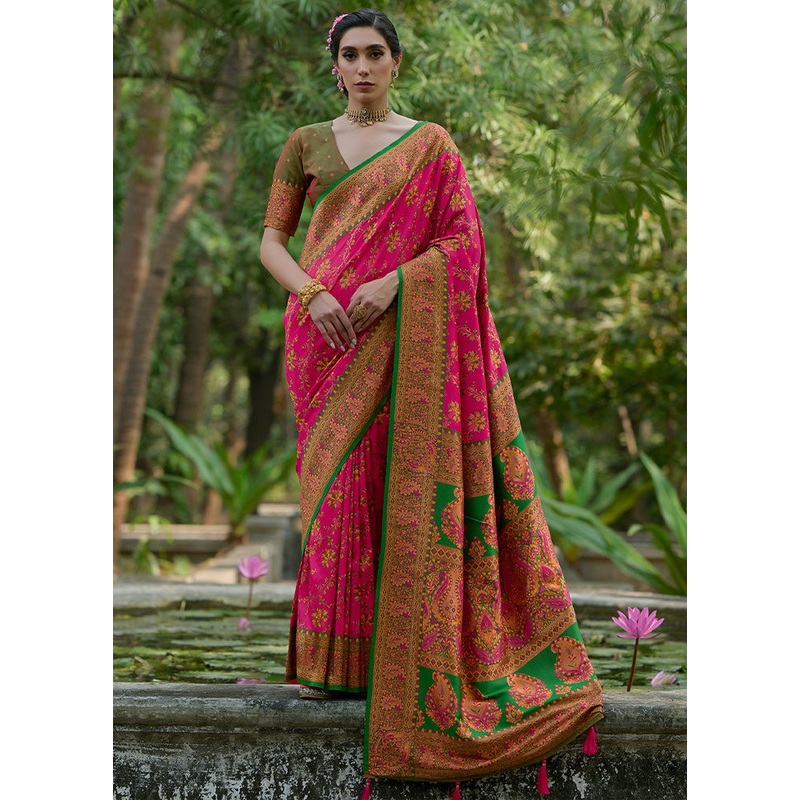 Pink Pasmina Silk Saree With Blouse Piece - JD986598534