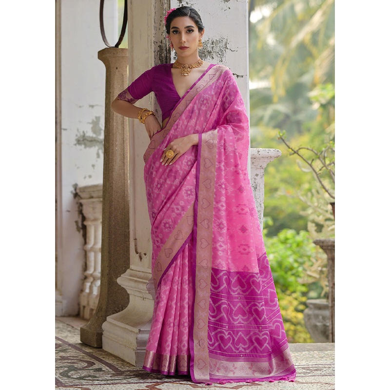Pink Spun Silk Saree With Blouse Piece - JD986598533