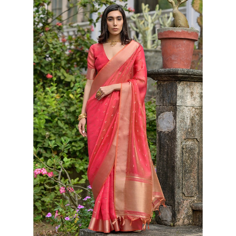 Pink Tussar Silk Saree With Blouse Piece - JD986598532