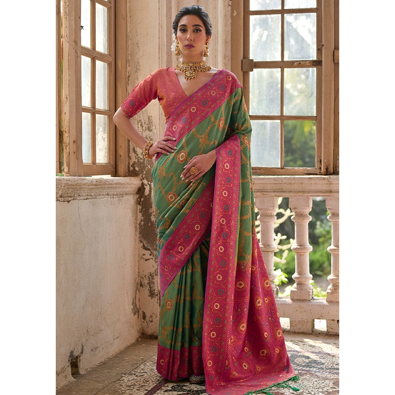 Pista Green Banarasi Silk Saree With Blouse Piece - JD986598530