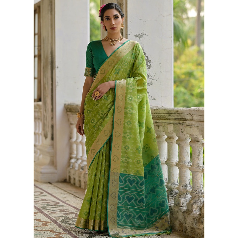 Pista Green Spun Silk Saree With Blouse Piece - JD986598529