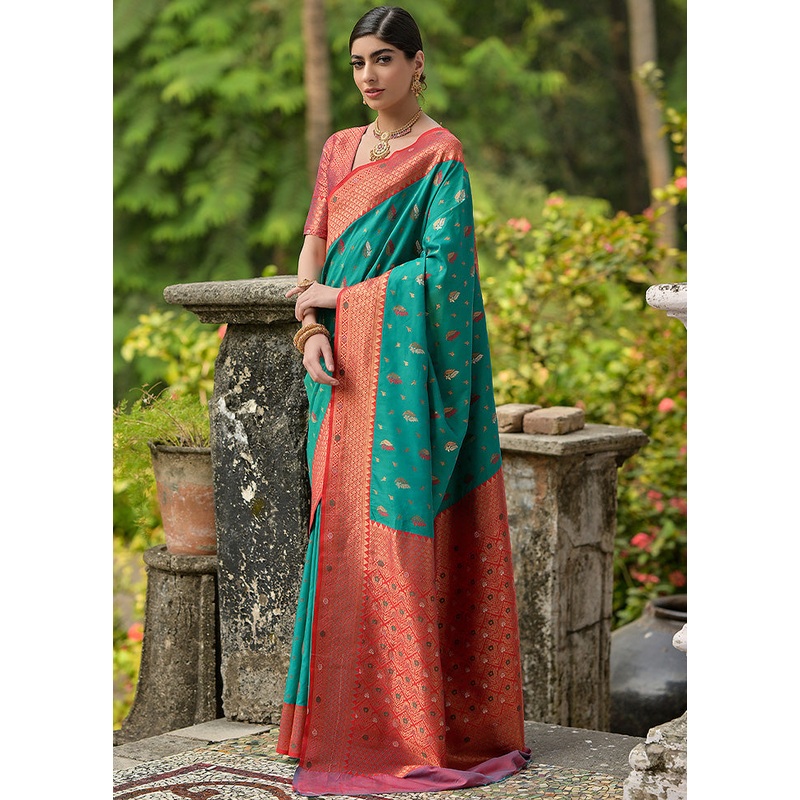 Rama Banarasi Silk Saree With Blouse Piece - JD986598526