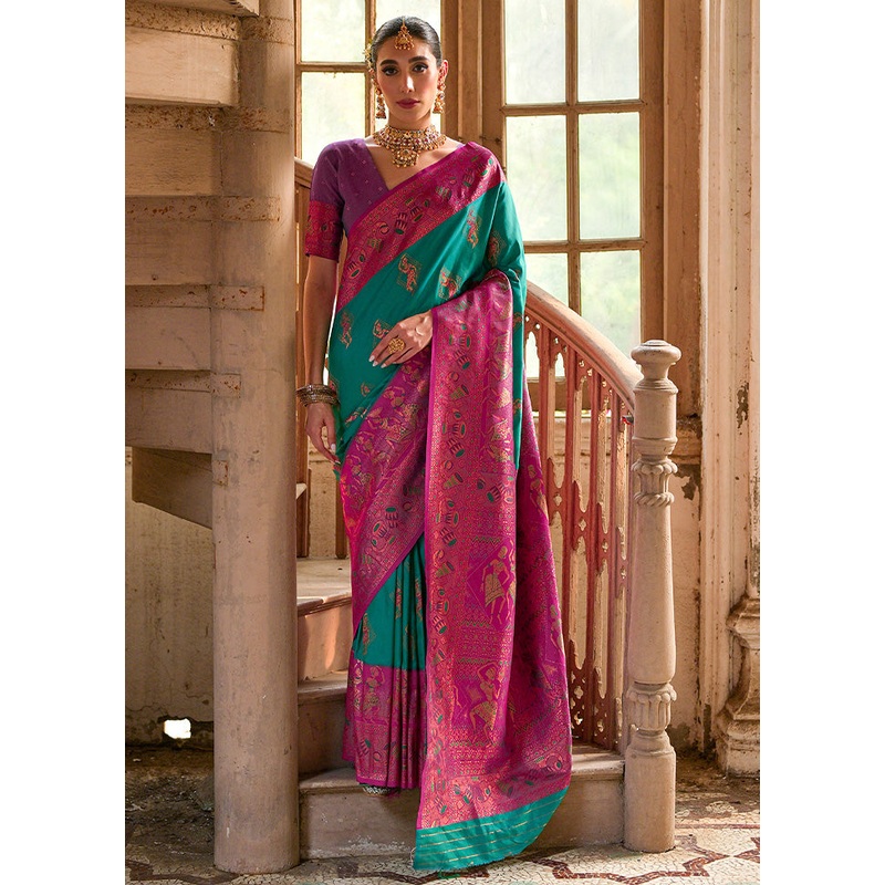 Rama Banarasi Silk Saree With Blouse Piece - JD986598527