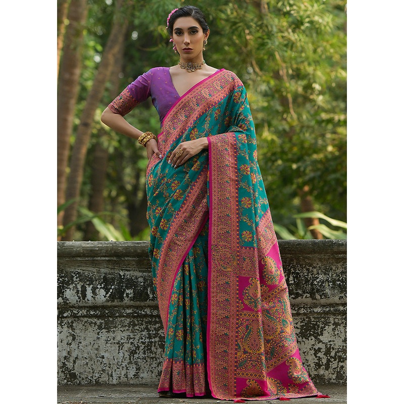 Rama Pasmina Silk Saree With Blouse Piece - JD986598525