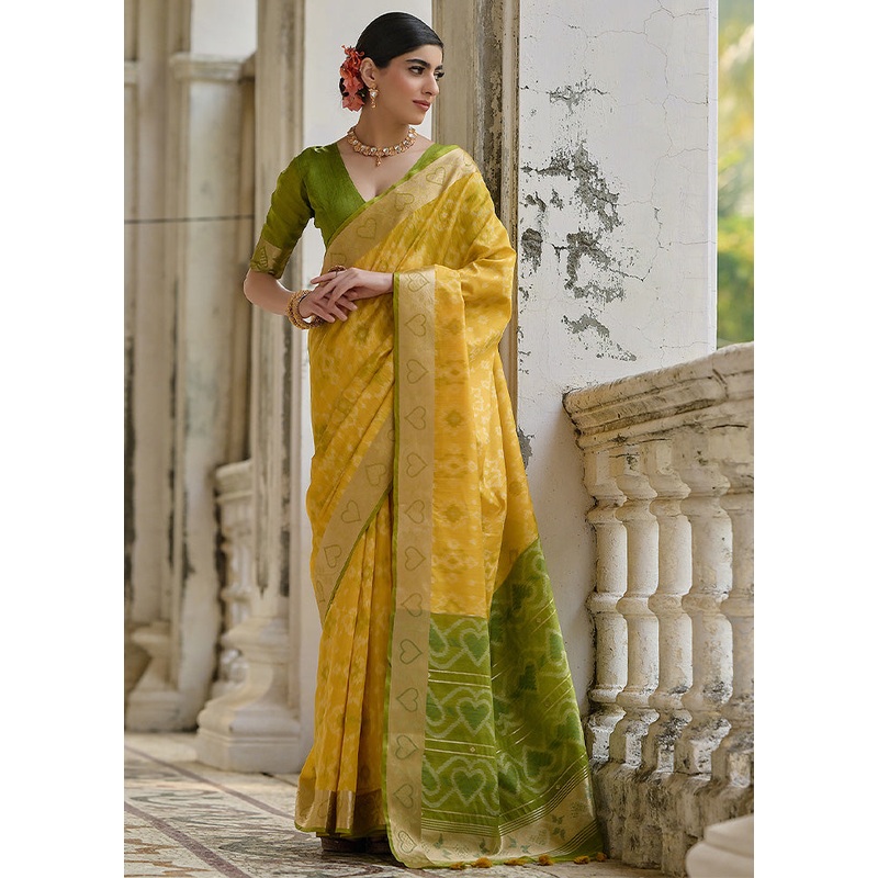 Yellow Spun Silk Saree With Blouse Piece - JD986598518