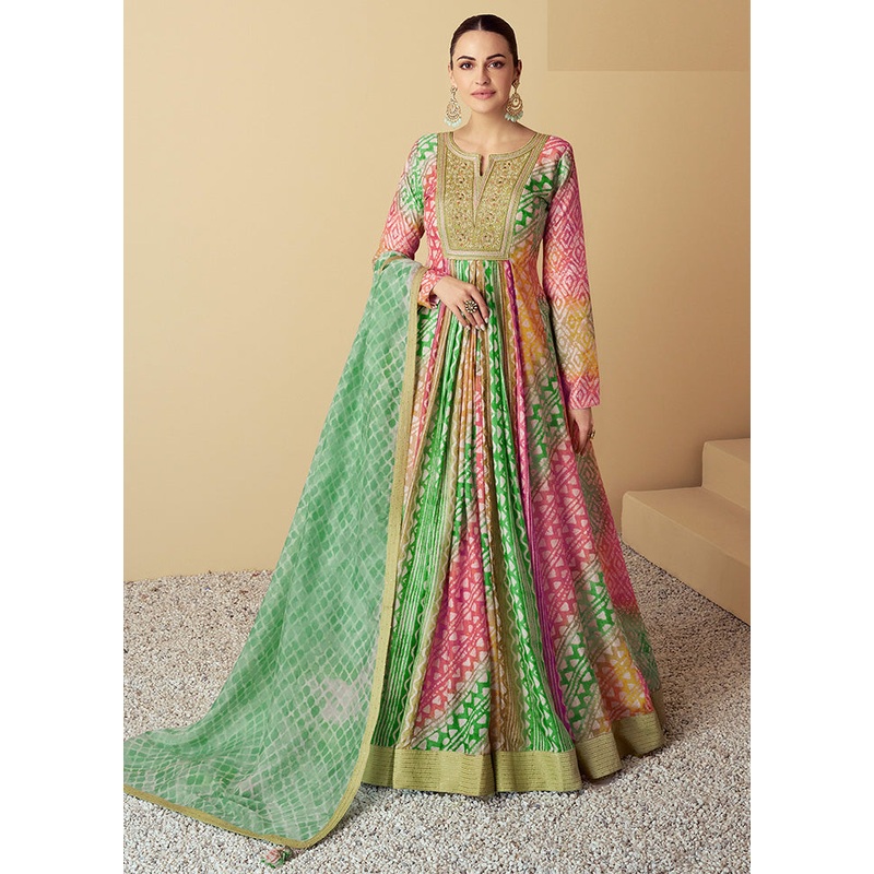 2 Pc Green Semi Stitched Silk Kurti Set - JD986598284