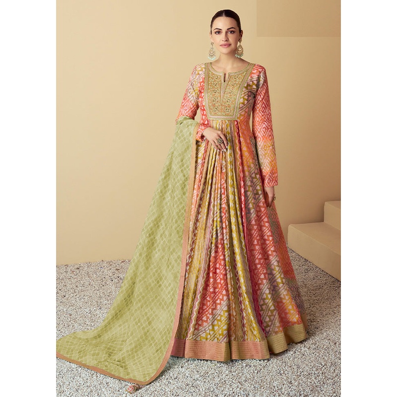 2 Pc Orange Semi Stitched Silk Kurti Set - JD986598283