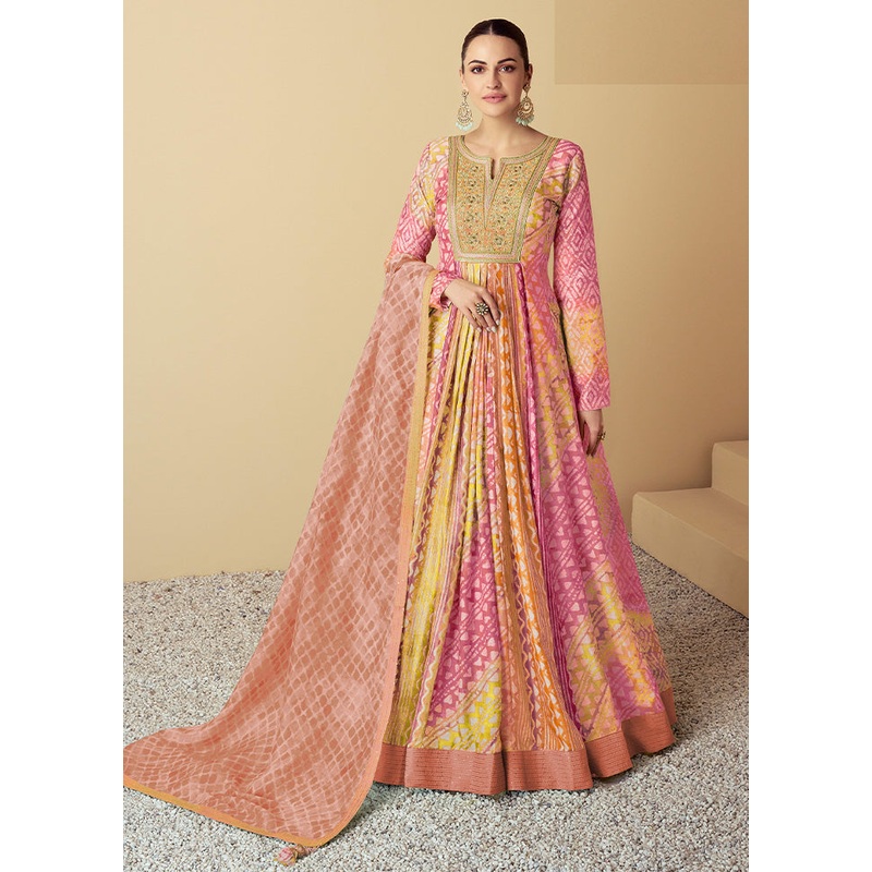 2 Pc Peach Semi Stitched Silk Kurti Set - JD986598282