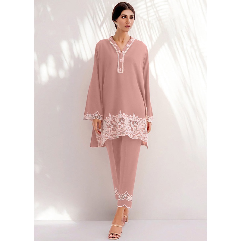 2 Pc Pink Readymade Chanderi Kurti Set - JD986598314