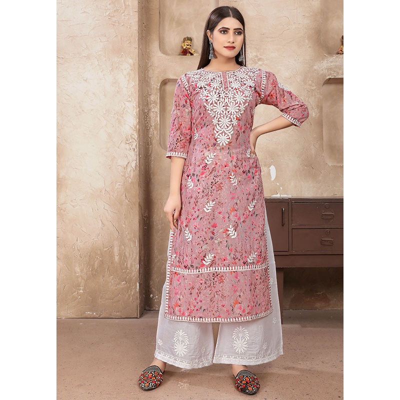 2 Pc Pink Readymade Cotton Kurti Set - JD986598313