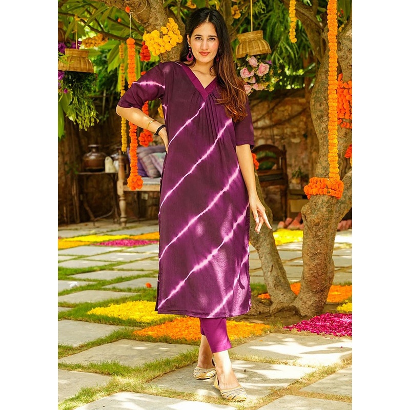 2 Pc Purple Readymade Silk Kurti Set - JD986598310