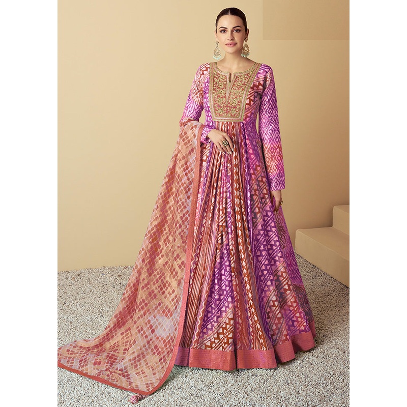 2 Pc Purple Semi Stitched Silk Kurti Set - JD986598280