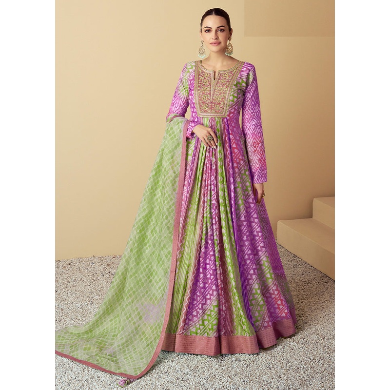 2 Pc Purple Semi Stitched Silk Kurti Set - JD986598281