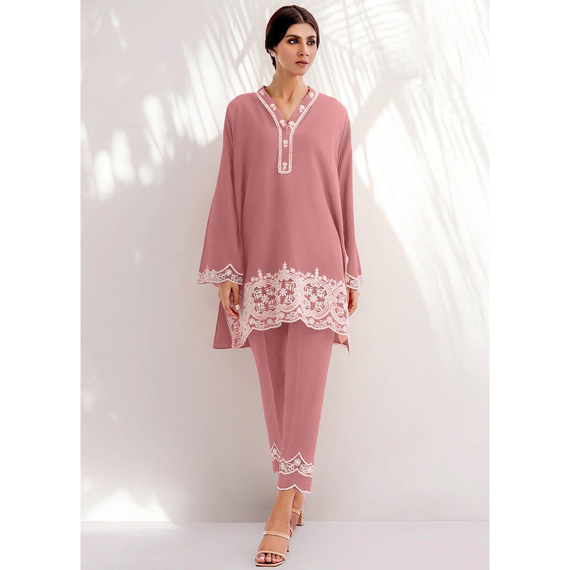 2 Pc Rust Readymade Chanderi Kurti Set - JD986598308