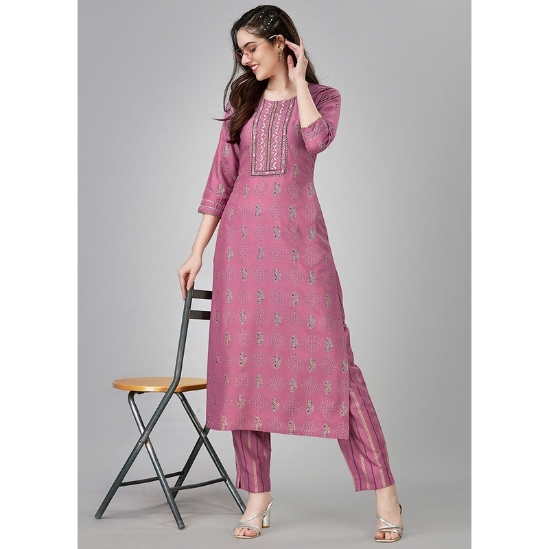 2 Pc Wine Readymade Rayon Kurti Set - JD986598307