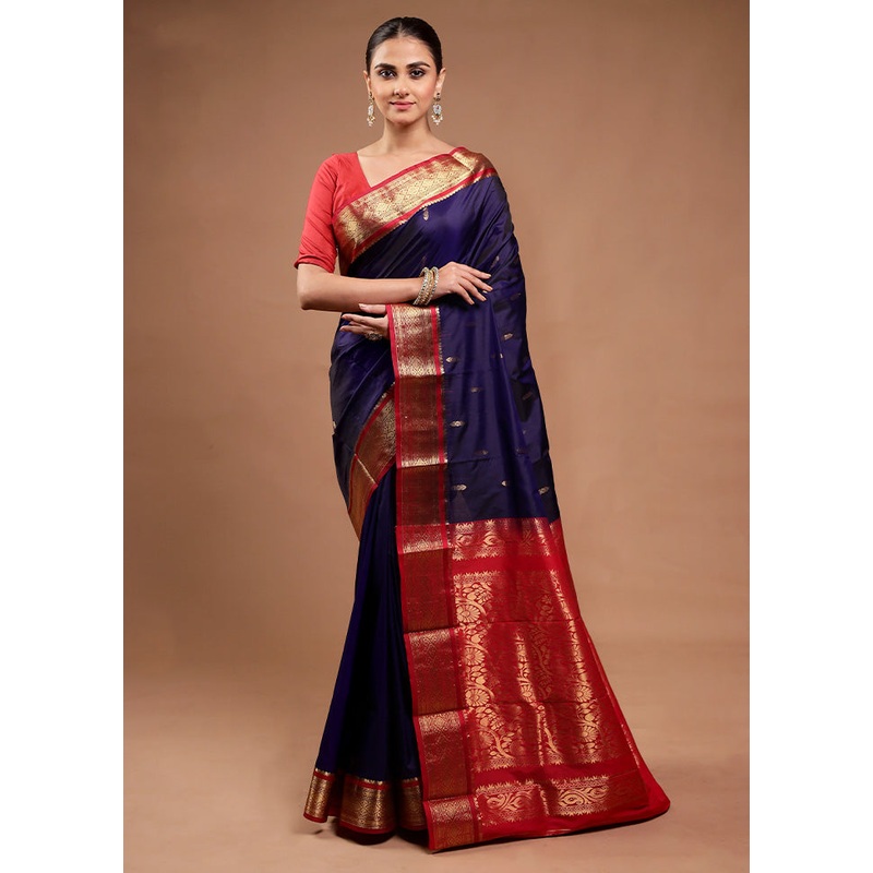 Blue Kanjivaram Silk Saree With Blouse Piece - JD986598200