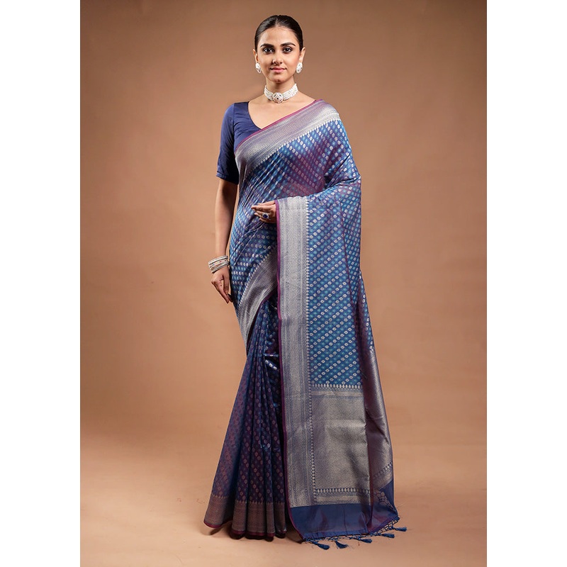 Blue Kora Silk Saree With Blouse Piece - JD986598197