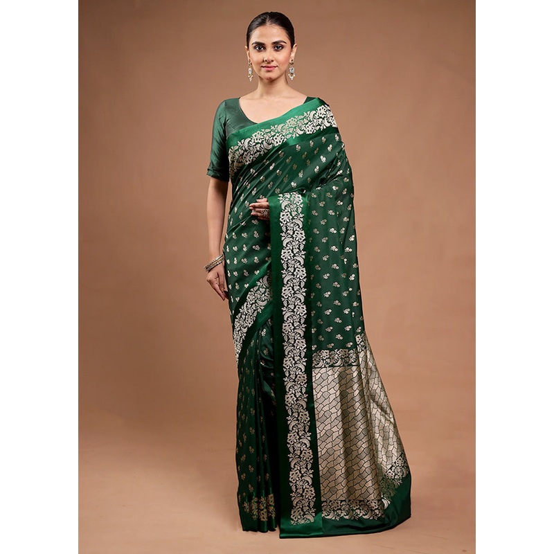 Green Katan Silk Saree With Blouse Piece - JD986598172