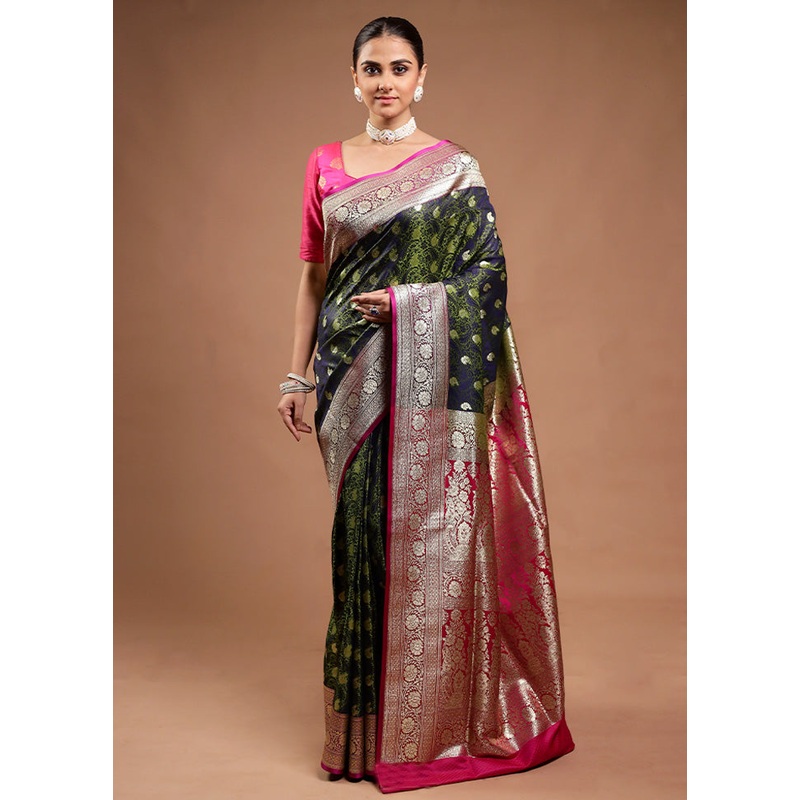 Green Tanchoi Silk Saree With Blouse Piece - JD986598164