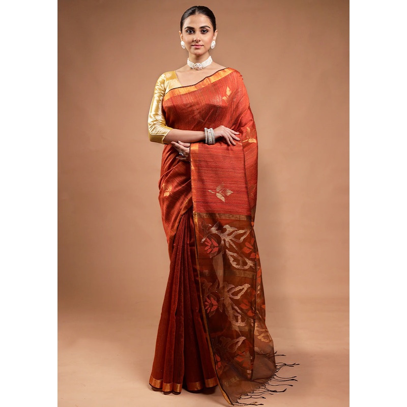 Maroon Handloom Matka Pure Silk Saree With Blouse Piece - JD986598158