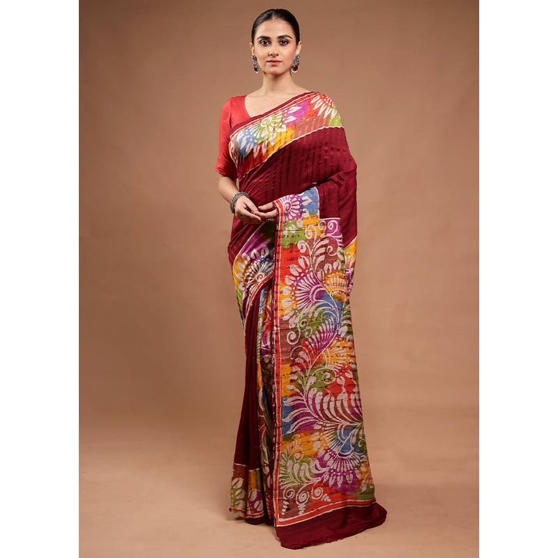 Maroon Matka Silk Saree With Blouse Piece - JD986598157