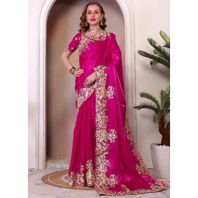Pink Spun Silk Saree With Blouse Piece - JD986598221