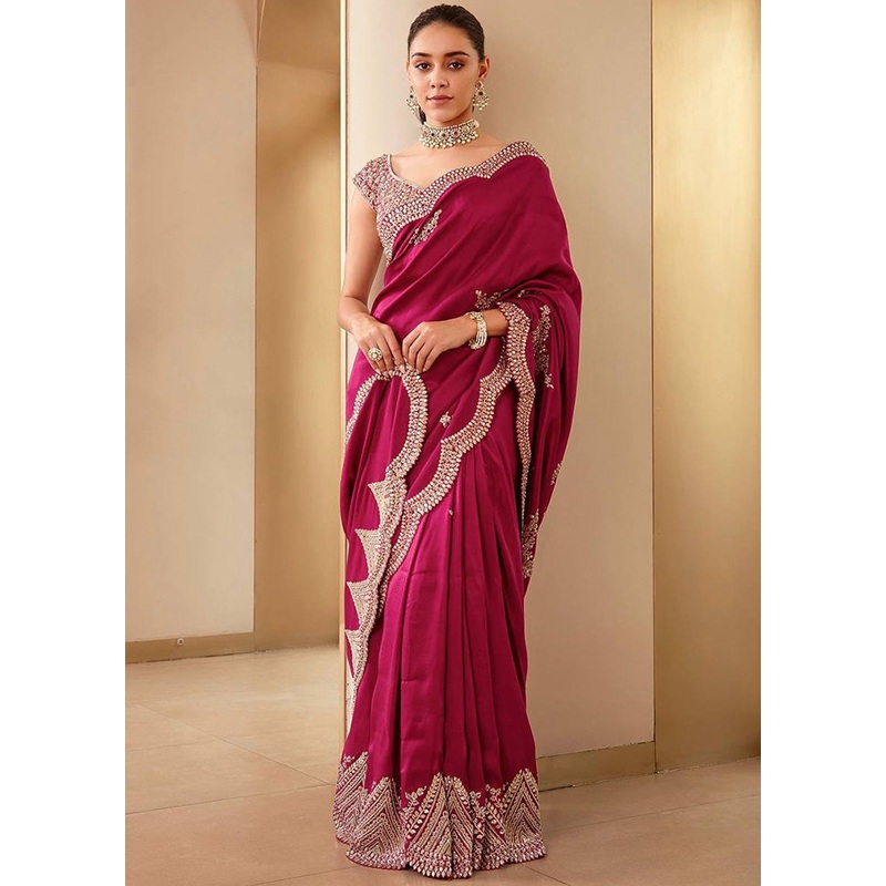 Pink Spun Silk Saree With Blouse Piece - JD986598224