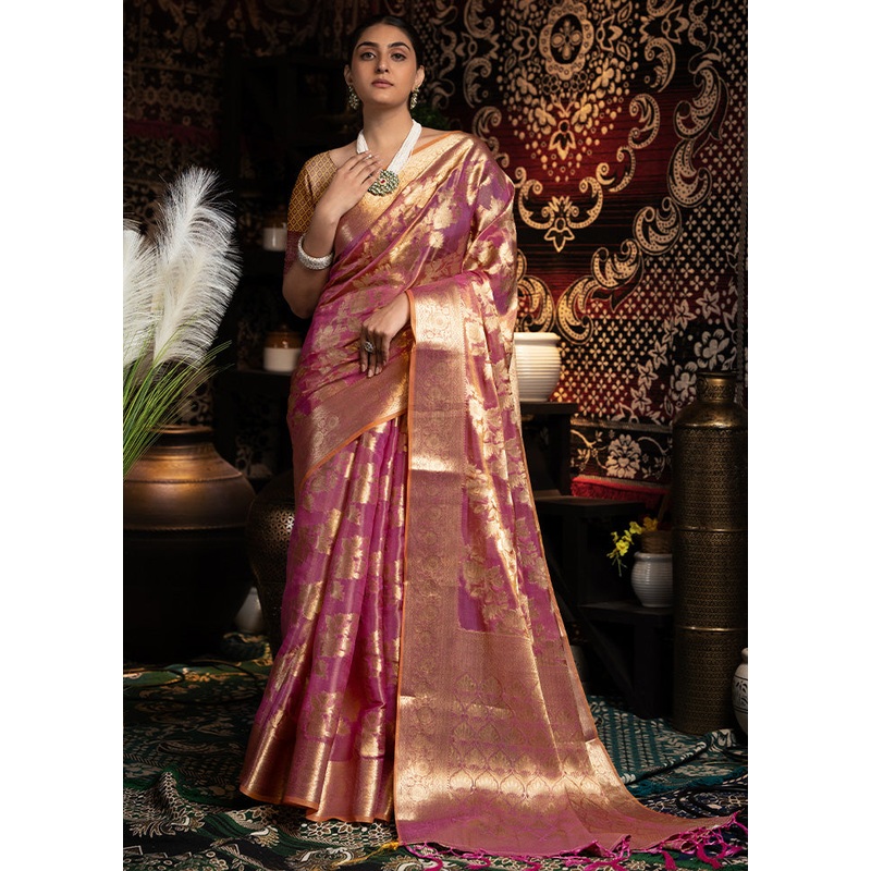 Purple Banarasi Silk Saree With Blouse Piece - JD986598208