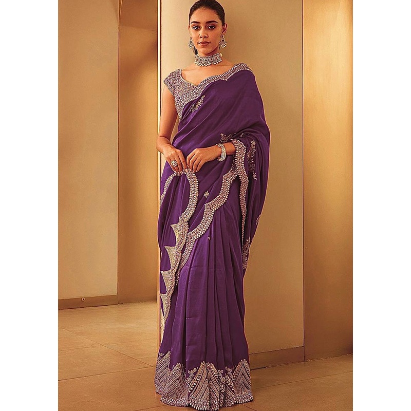 Purple Spun Silk Saree With Blouse Piece - JD986598210