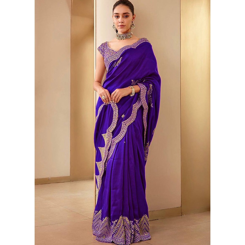 Purple Spun Silk Saree With Blouse Piece - JD986598220
